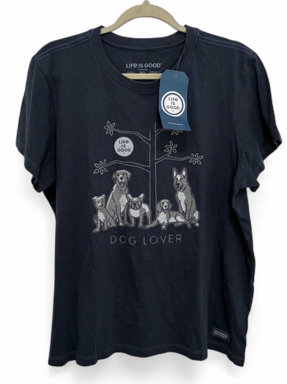 NWT Life Is Good Dog Lover Graphic Blue Short Sleeve Tee Shirt